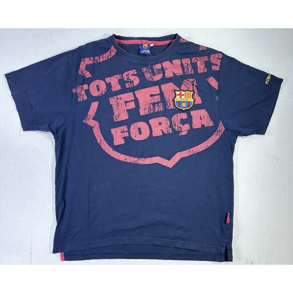 FC Barcelona T-Shirt Mens Large Navy Tots Units Fem Força Graphic Tee Soccer FCB